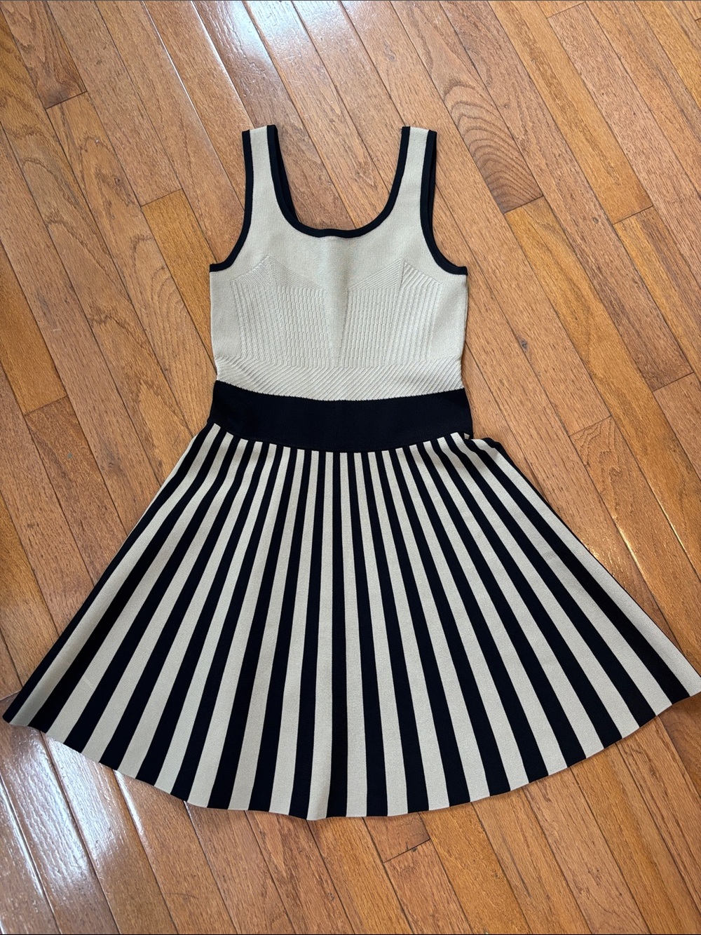Guess Black and Cream Striped Knit Tank Dress